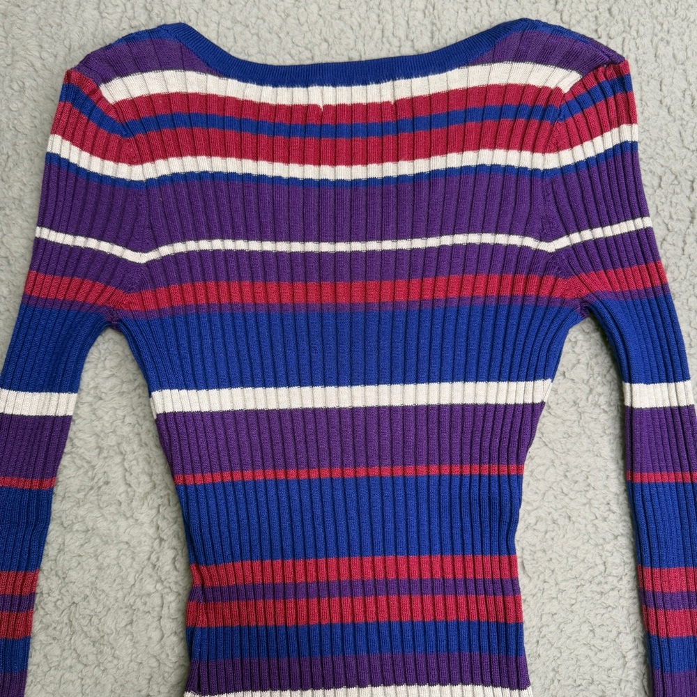 Arizona Jeans ribbed lace up striped sweater top blue purple white size S Y2K - Picture 7 of 8